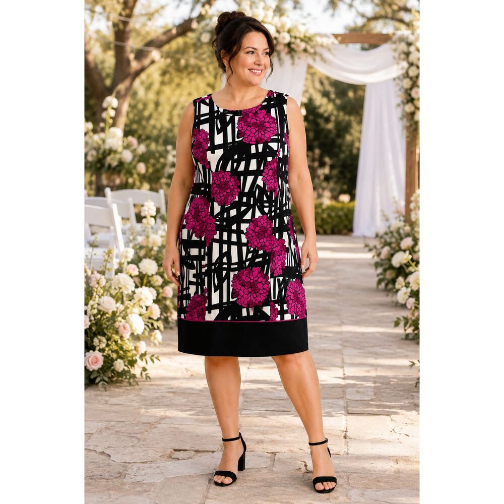 Dressbarn Women’s 20W Pink Floral Abstract Shift Dress Sleeveless Career NWT #17